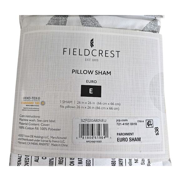 NEW Fieldcrest Geo Euro Pillow Sham in Gray/White (Size: 26" x 26") - Picture 8 of 8
